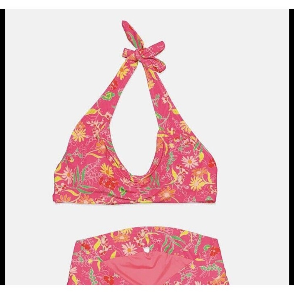 KATE SPADE Large floral Tie Bikini Top pink C cup New